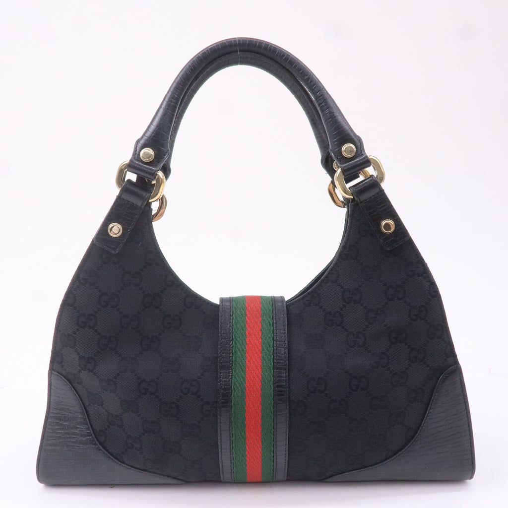 GUCCI Sherry GG Canvas Leather Shoulder Bag Black 130995