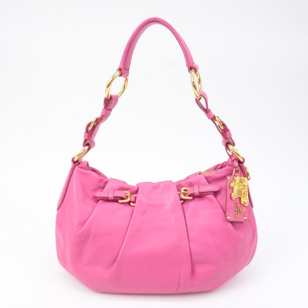 Prada Leather Shoulder Bag Hand Bag Pink Gold BR3795