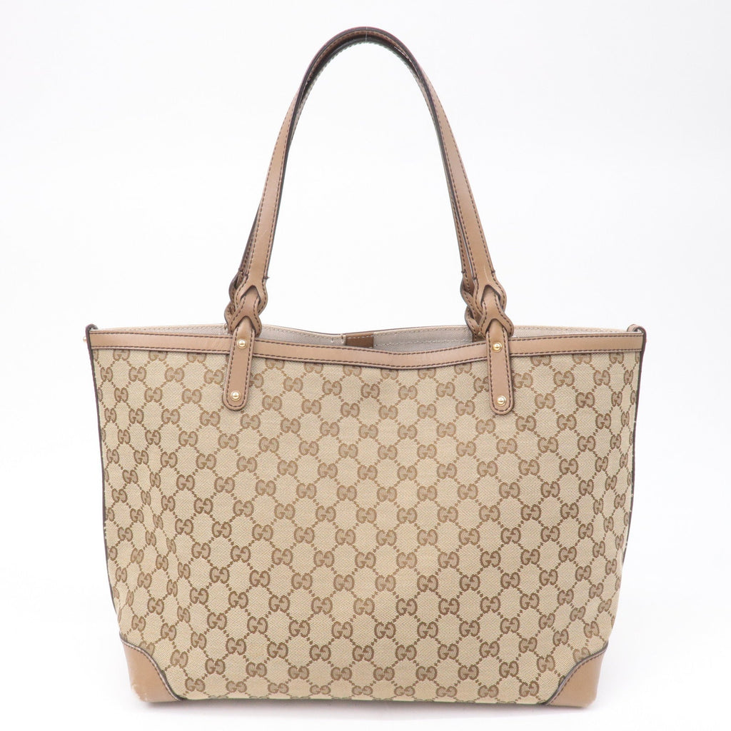 GUCCI GG Canvas Leather Tote Bag Beige Brown 247209