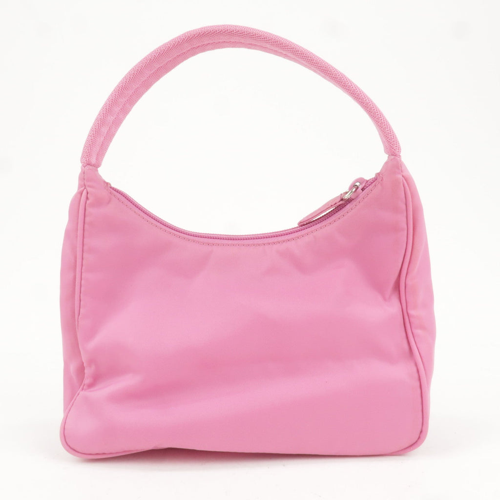 Prada Logo Nylon Hand Bag Shoulder Bag Pouch Purse Pink MV515