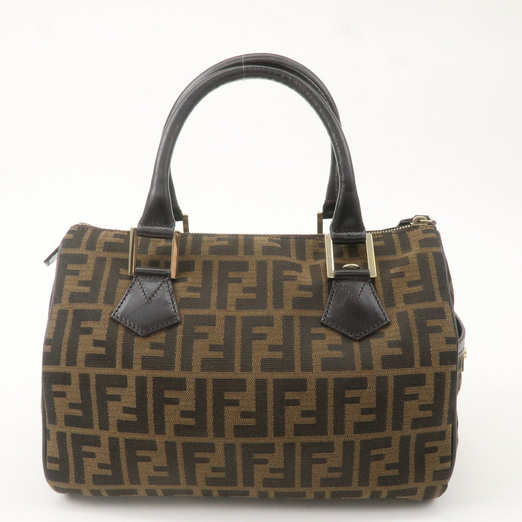 FENDI Zucca Canvas Leather Mini Boston Bag Black Brown 8BL104