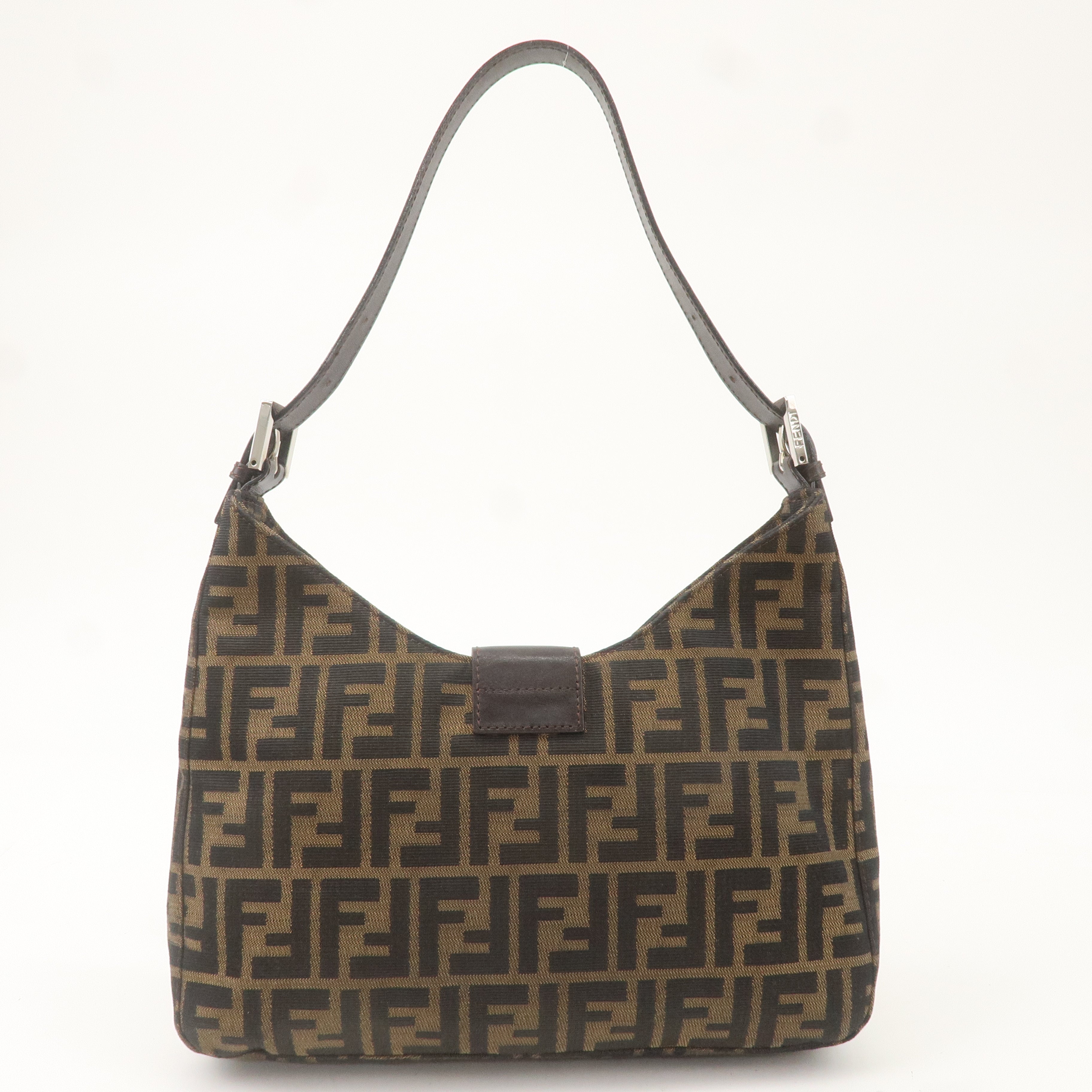 FENDI Zucca Canvas Leather Shoulder Bag Brown Black 26569
