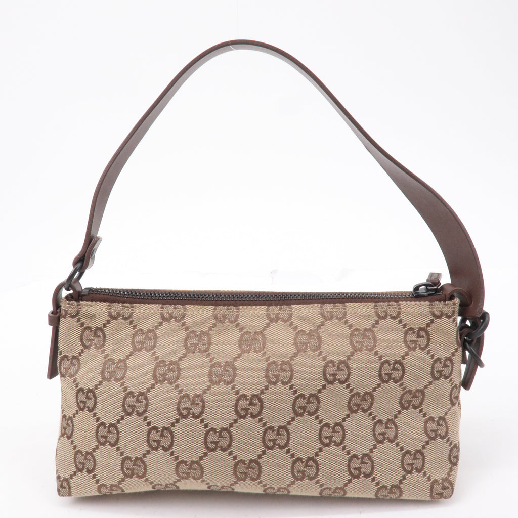 GUCCI GG Canvas Leather Hand Bag Pouch Beige Brown 103399