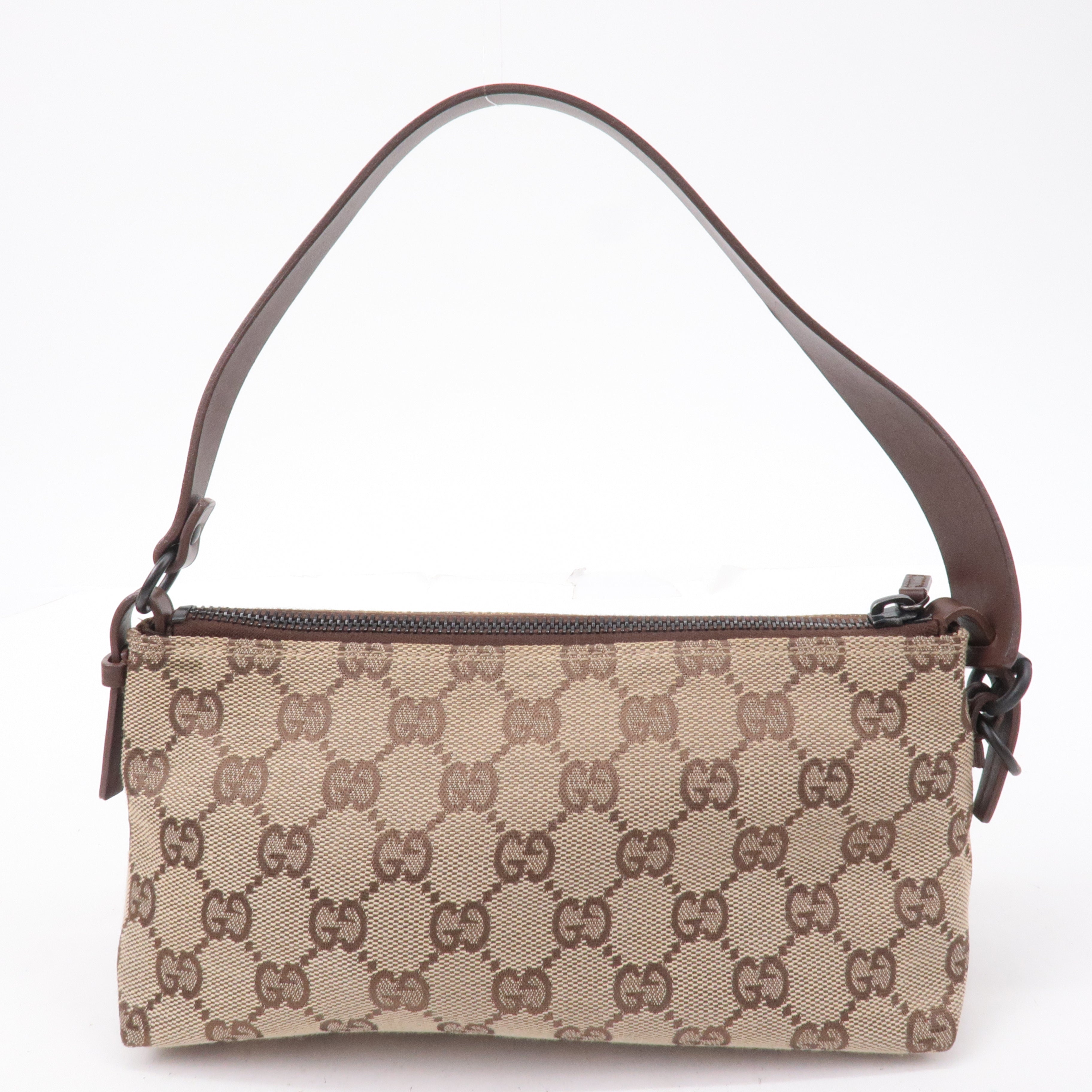 GUCCI GG Canvas Leather Hand Bag Pouch Beige Brown 103399