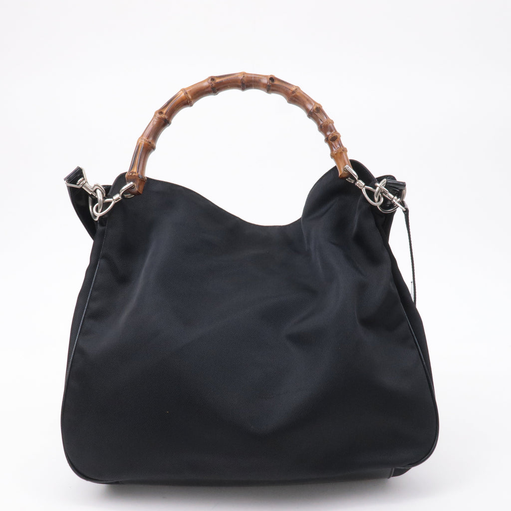 GUCCI Bamboo Nylon Patent Leather 2Way Shoulder Bag Black 001.1998