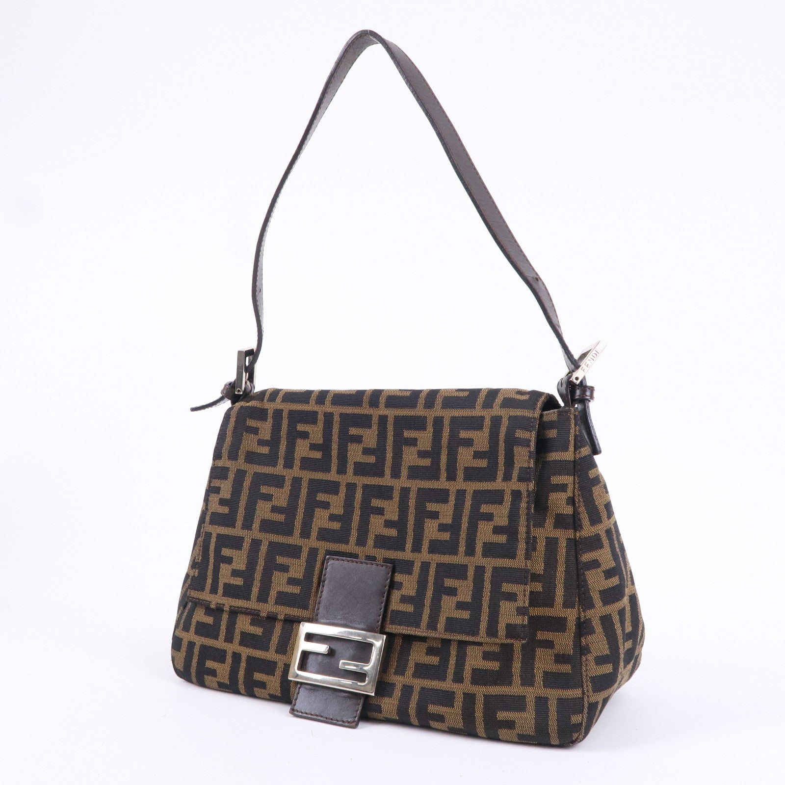 FENDI Zucca Mamma Baguette Canvas Leather Shoulder Bag 26325