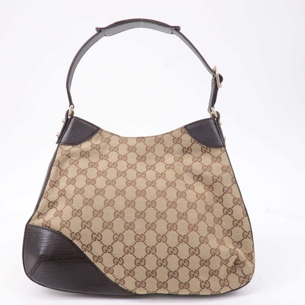GUCCI Horsebit Sherry GG Canvas Leather Shoulder Bag Brown 137388