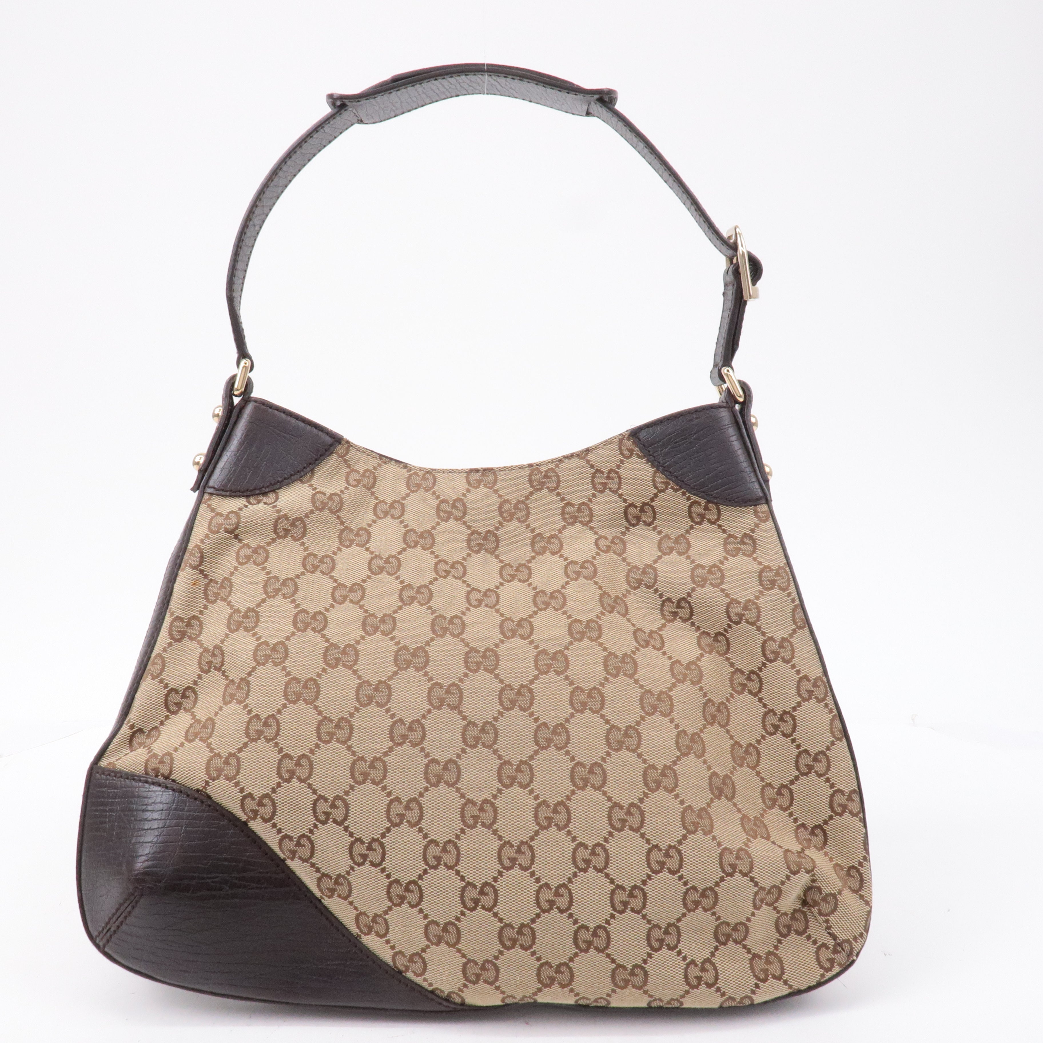 GUCCI Horsebit Sherry GG Canvas Leather Shoulder Bag Brown 137388
