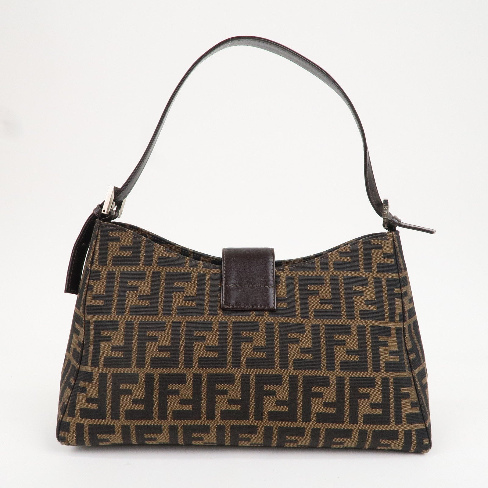 FENDI Zucca Canvas Leather Shoulder Bag Brown Black 16115