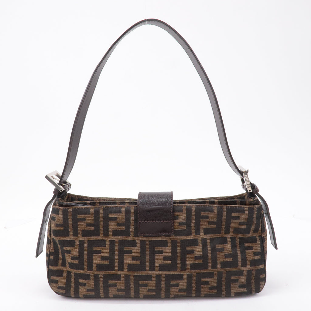 FENDI Zucca Canvas Leather Shoulder Bag Black Brown 26722