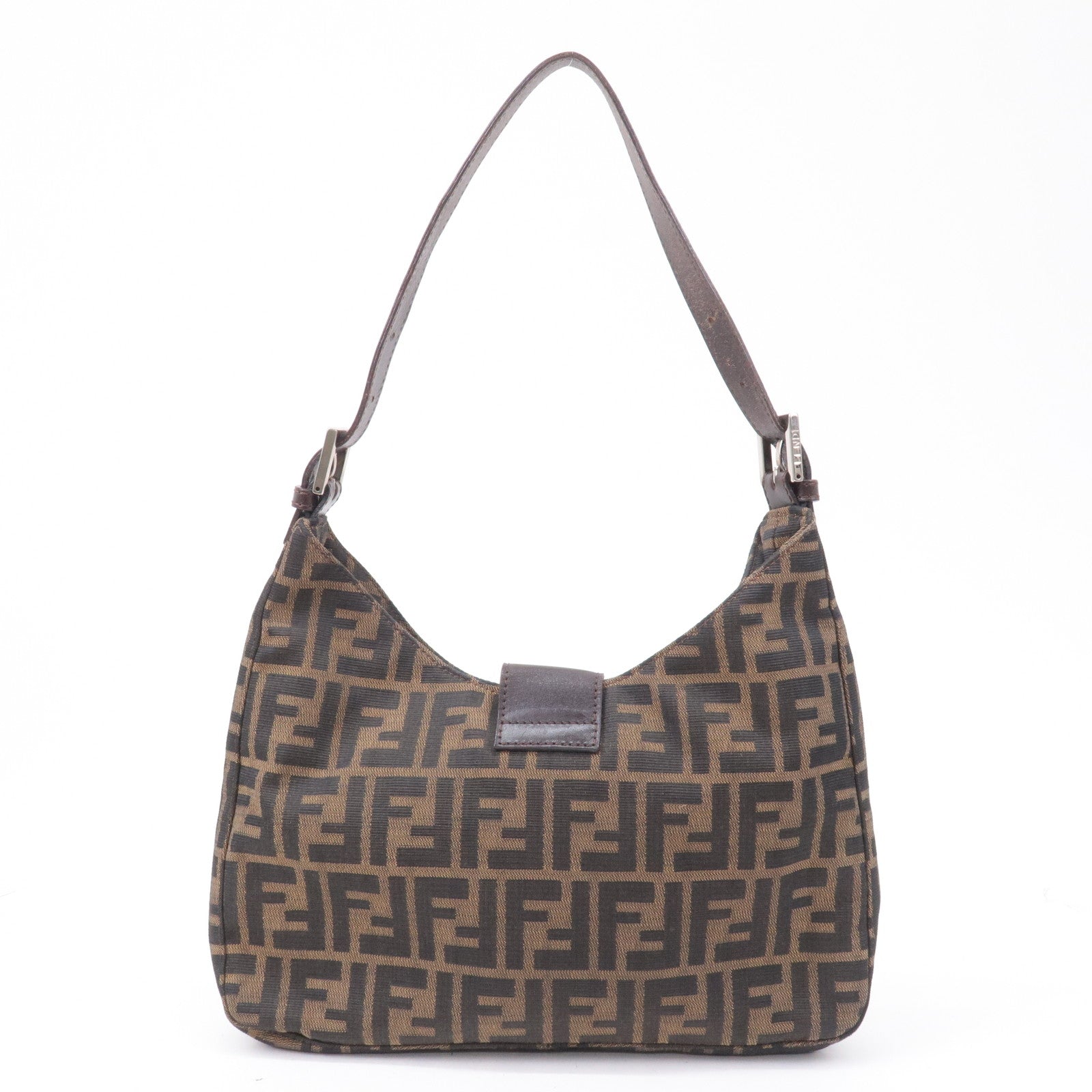 FENDI Zucca Canvas Leather Shoulder Bag Brown Black 26569