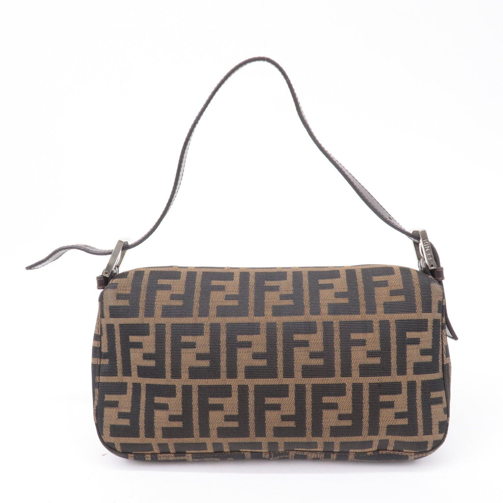 FENDI Mamma Baguette Zucca Canvas Leather Bag Brown 26424