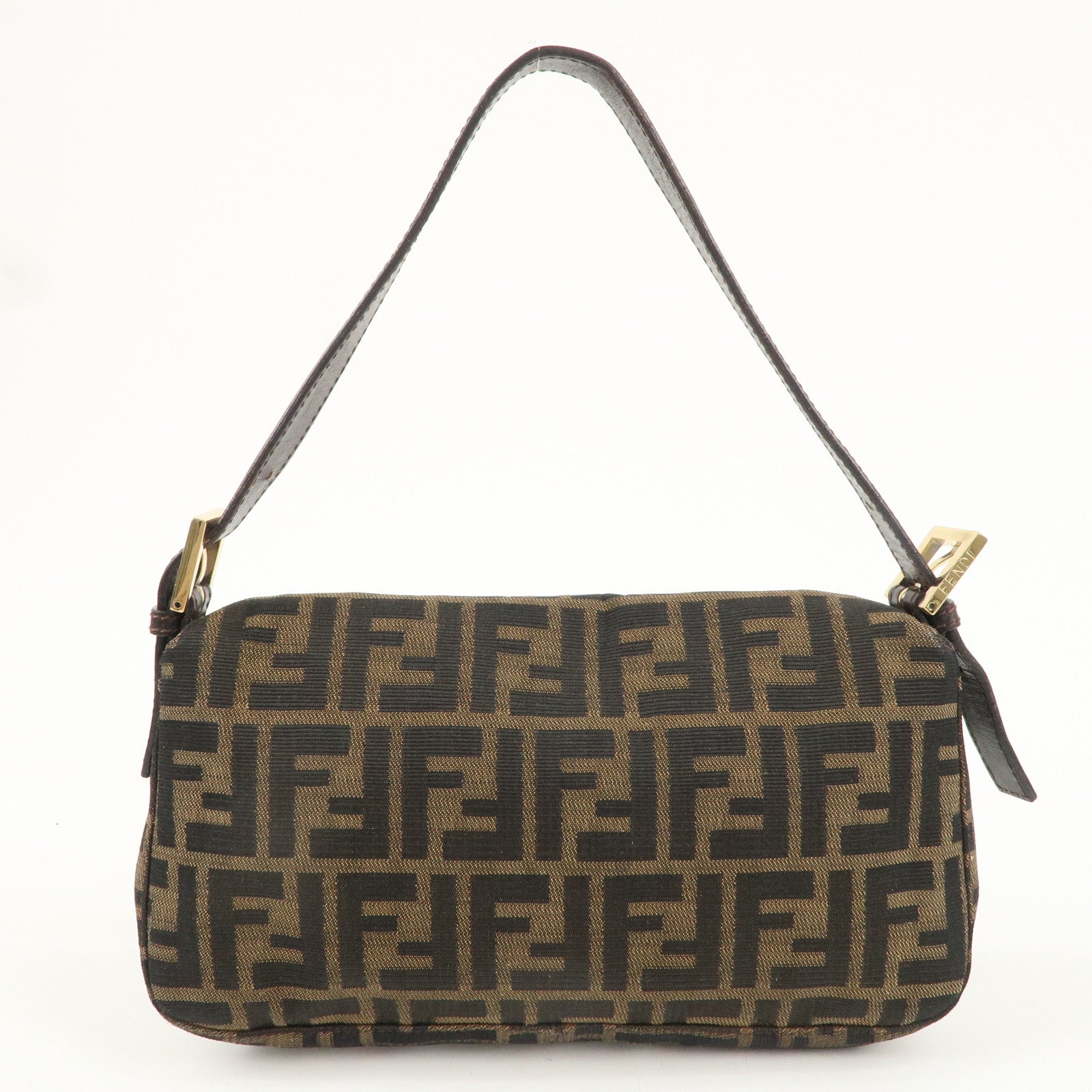 FENDI Mamma Baguette Canvas Leather Shoulder Bag Brown 26424