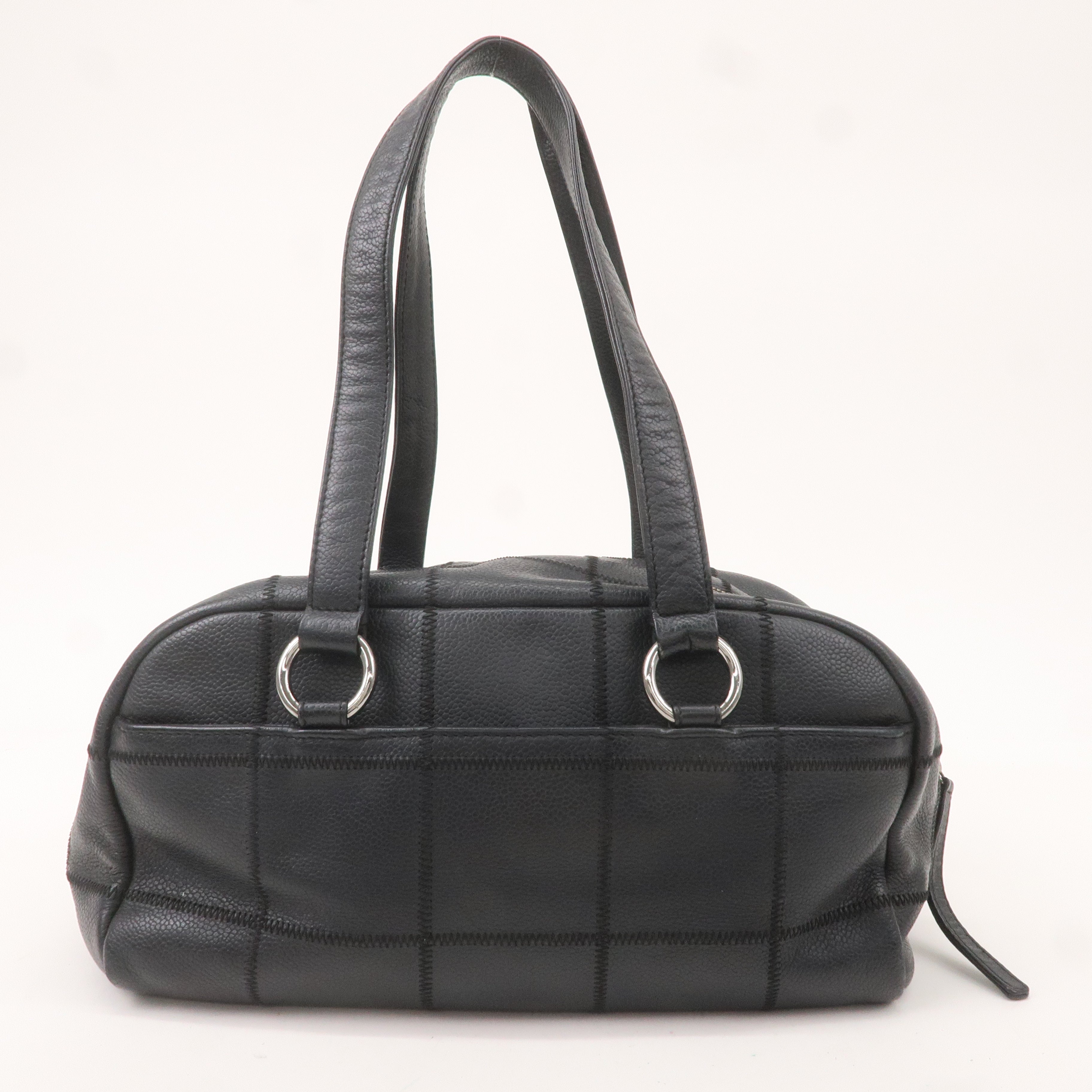 CHANEL Chocolate Bar Caviar Skin Boston Bag Black A26135