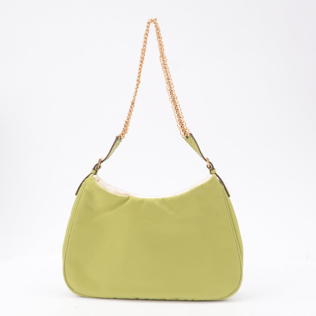 Prada Logo Nylon Leather Chain Shoulder Bag Light Green BR0104