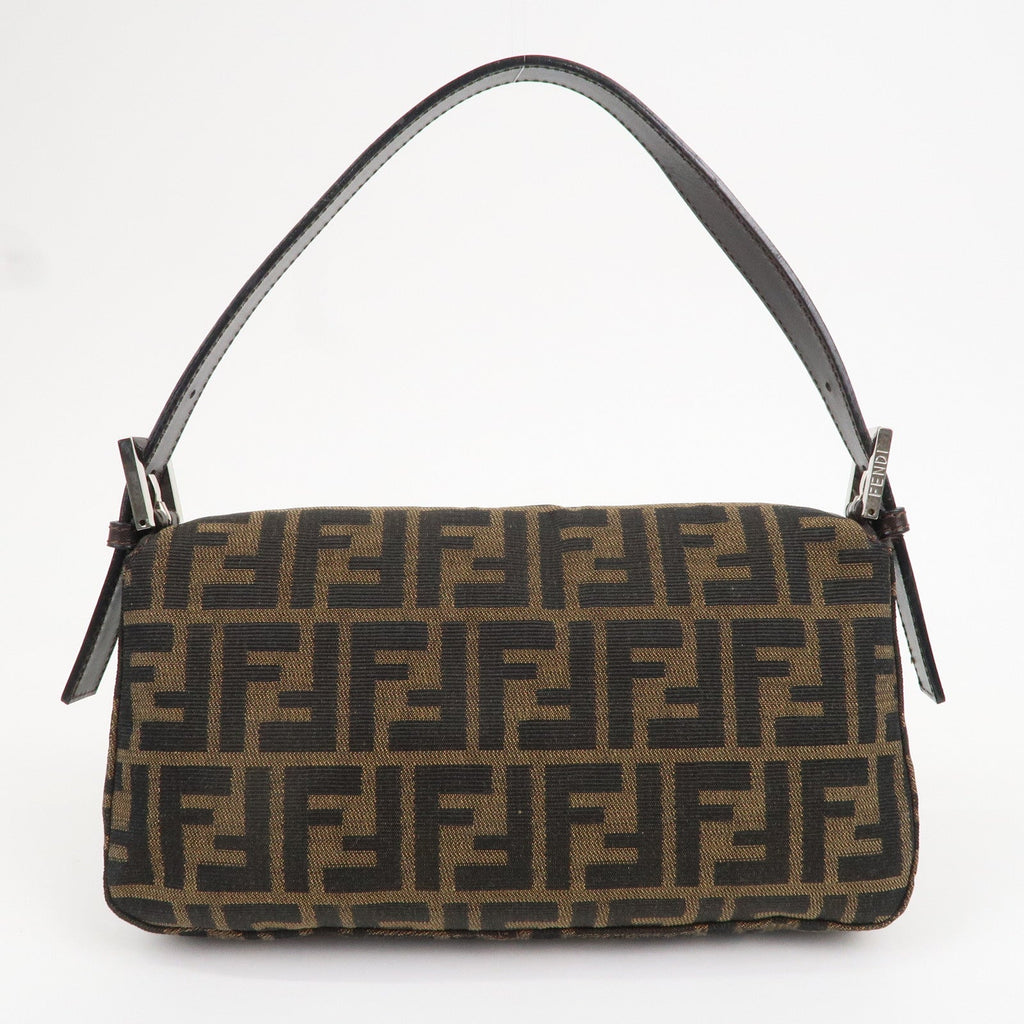 FENDI Mamma Baguette Canvas Leather Shoulder Bag Brown Black 26424
