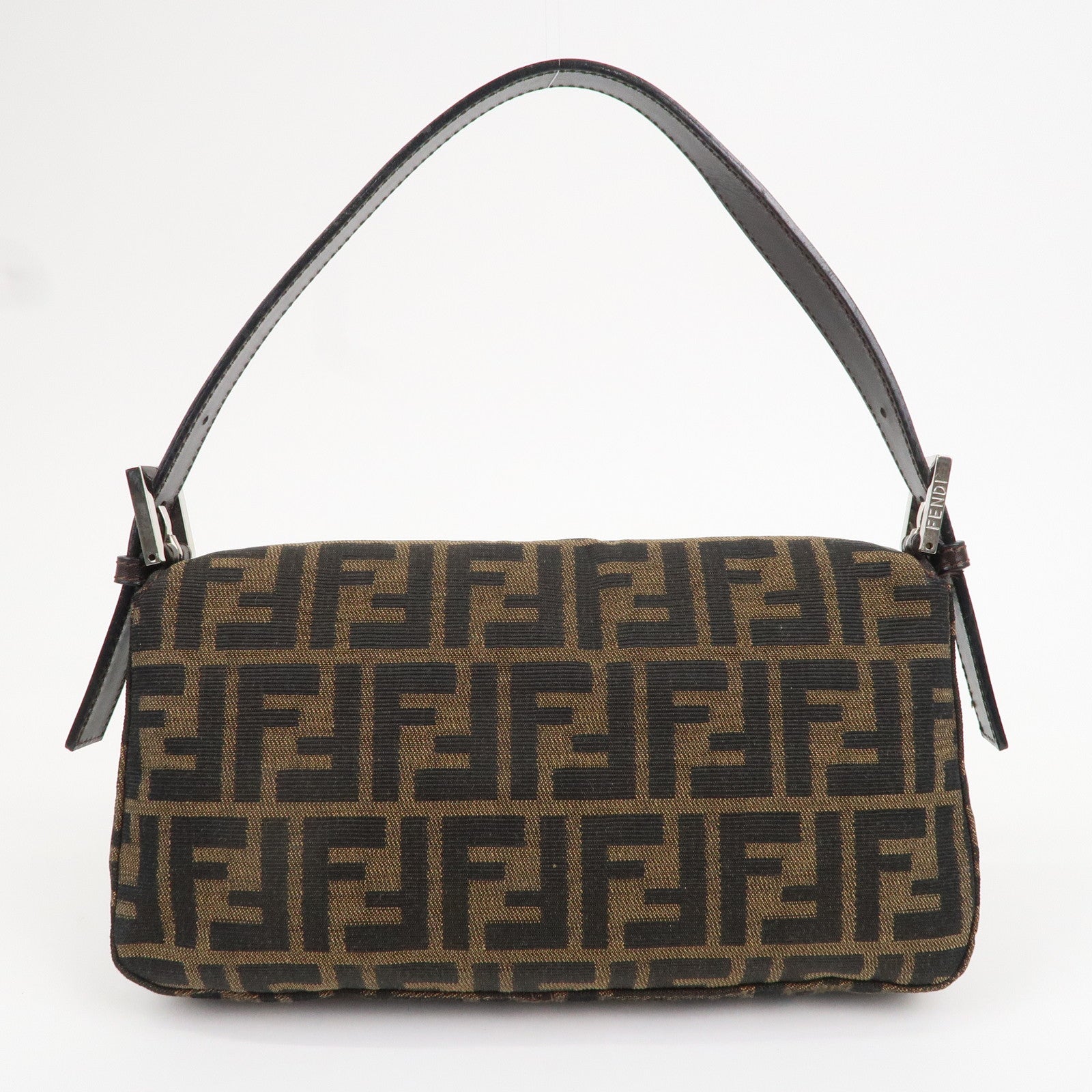 FENDI Mamma Baguette Canvas Leather Shoulder Bag Brown Black 26424