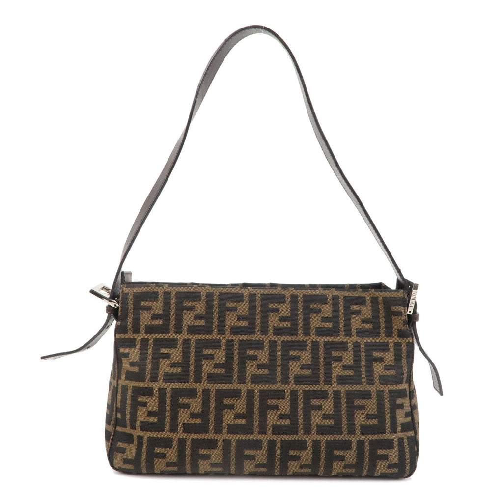 FENDI Zucca Canvas Leather Shoulder Bag Brown Black 26566