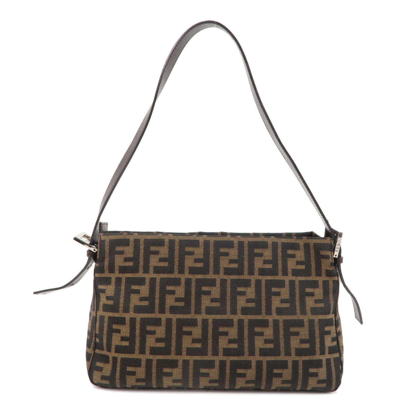 FENDI Zucca Canvas Leather Shoulder Bag Brown Black 26566