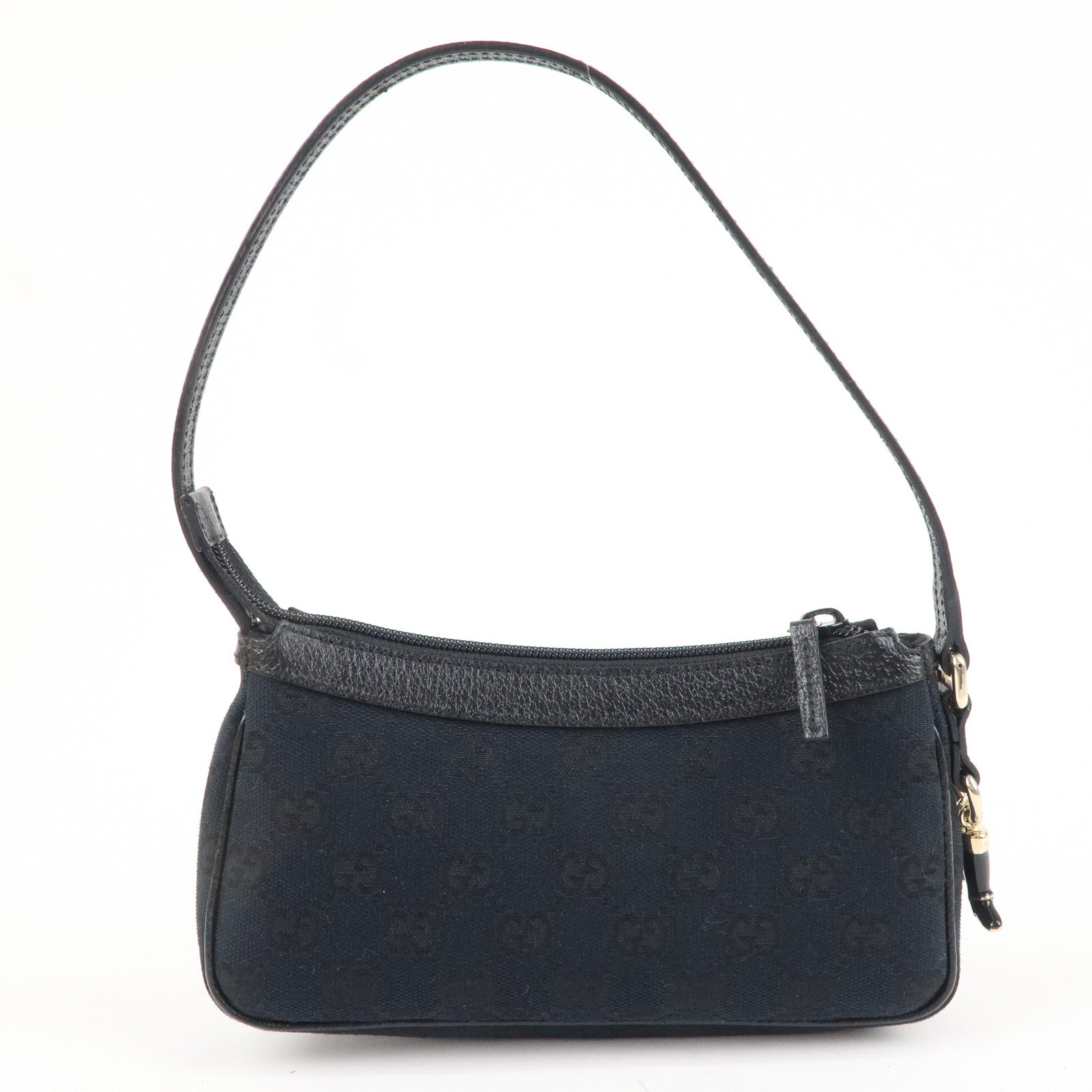 GUCCI GG Canvas Leather Hand bag Accessory Pouch Black 154432