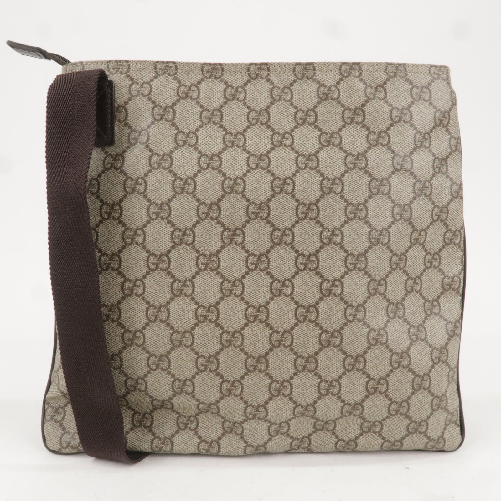 GUCCI GG Supreme Leather Shoulder Bag Beige Brown 141626
