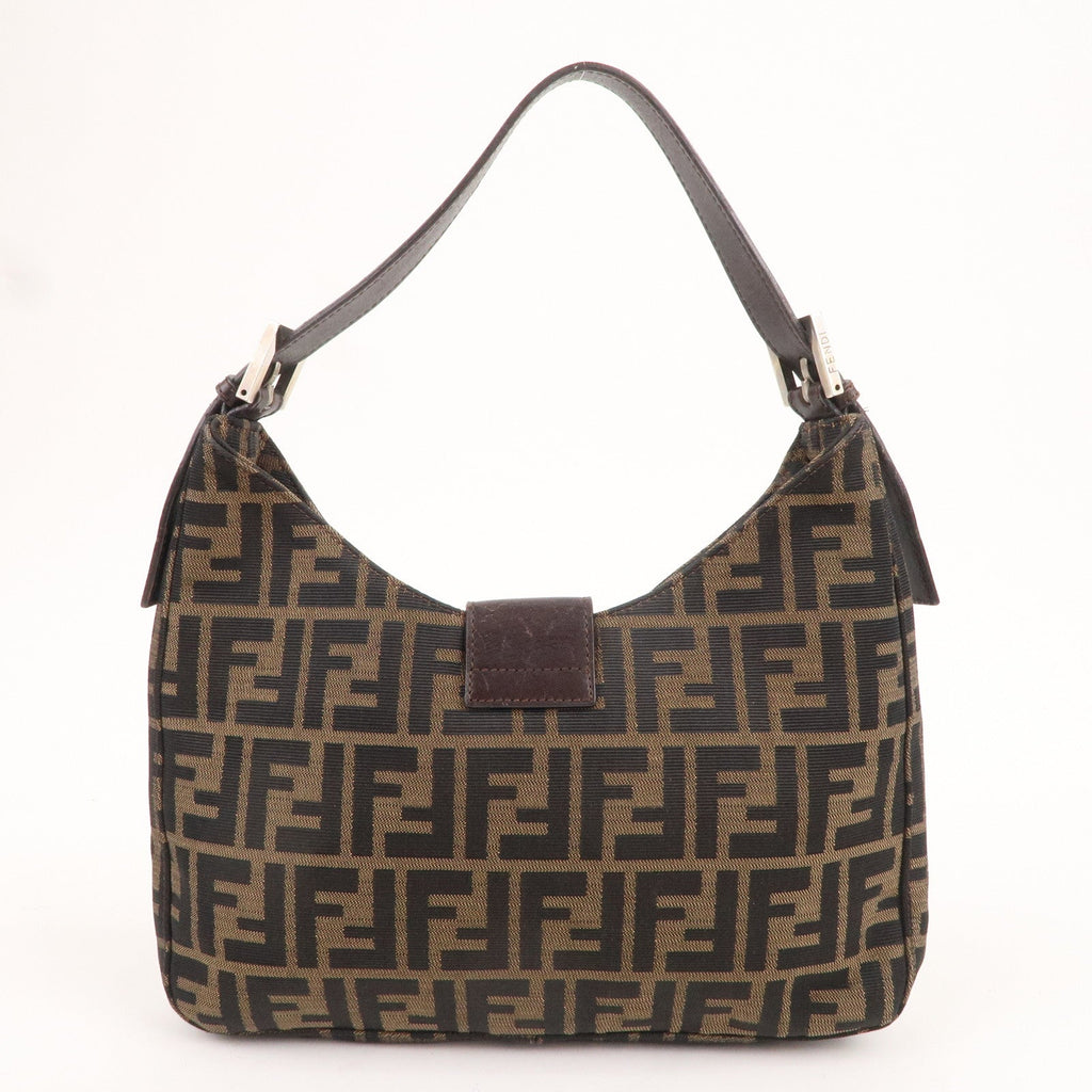 FENDI Zucca Canvas Leather Shoulder Bag Brown Black 26569