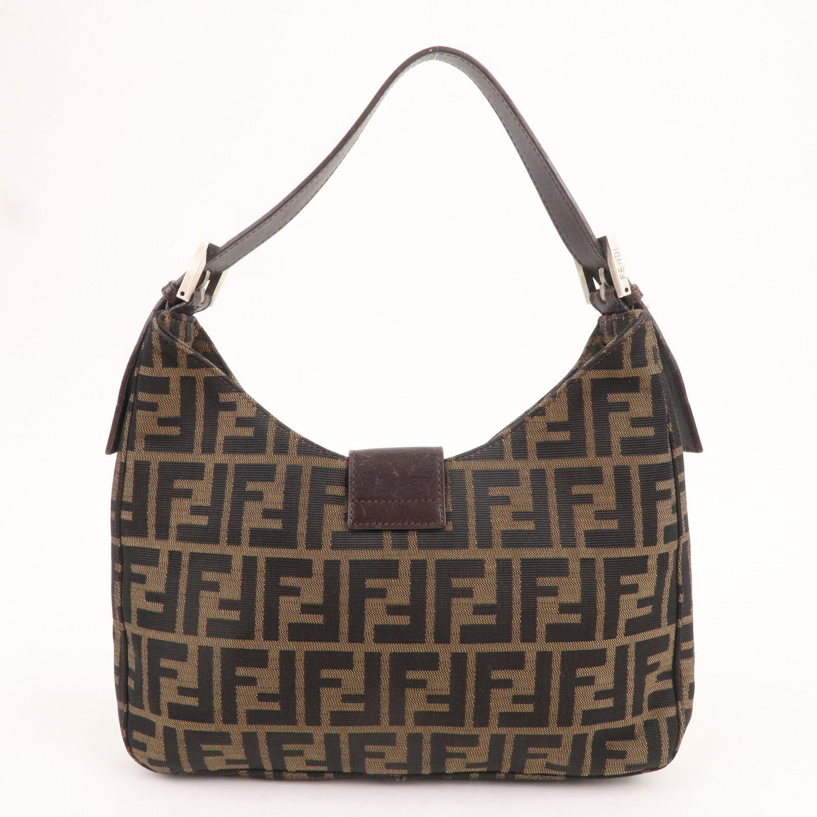 FENDI Zucca Canvas Leather Shoulder Bag Brown Black 26569