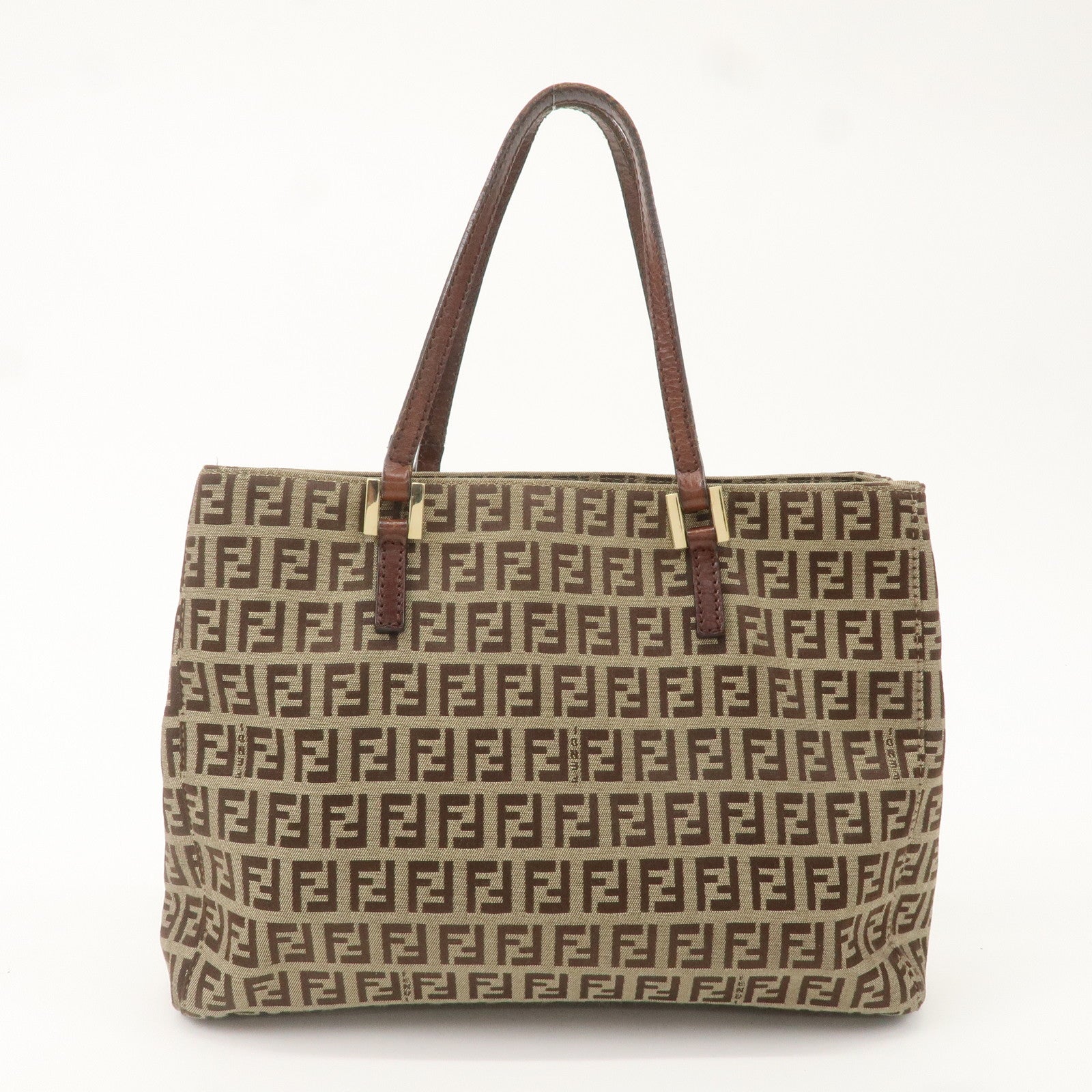 FENDI Zucchino Canvas Leather Mini Tote Bag Beige Brown 8BH132