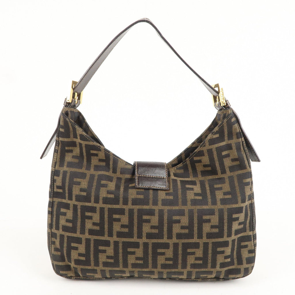 FENDI Zucca Canvas Leather Shoulder Bag Brown Black 26569