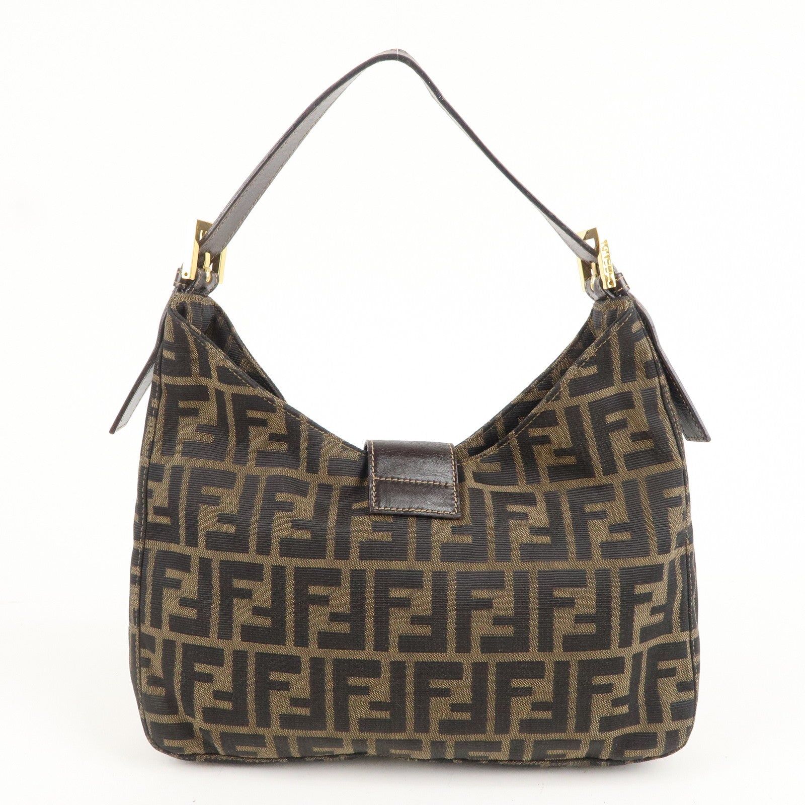FENDI Zucca Canvas Leather Shoulder Bag Brown Black 26569