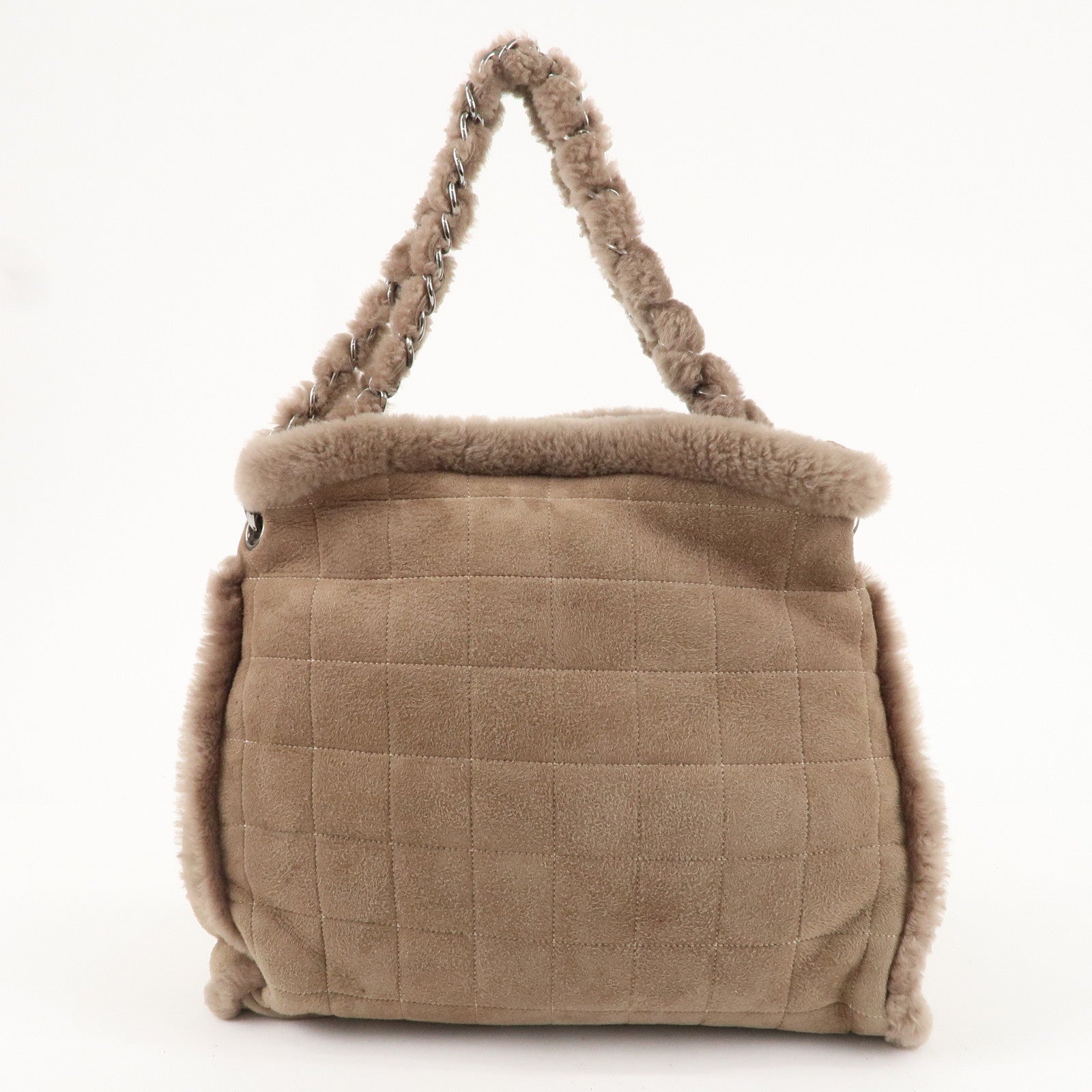 CHANEL Nubuck Fur Leather Shoulder Bag Hand Bag Beige