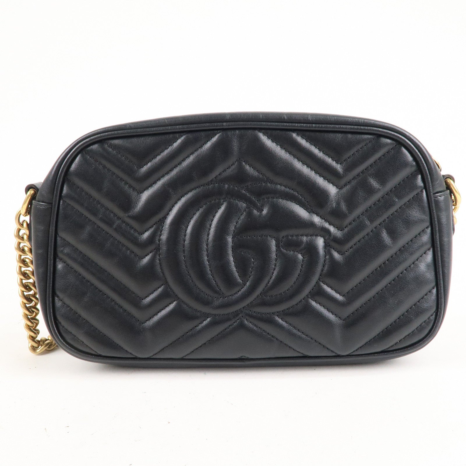 GUCCI GG Marmont Leather Chain Shoulder Bag Crossbody Black 447632