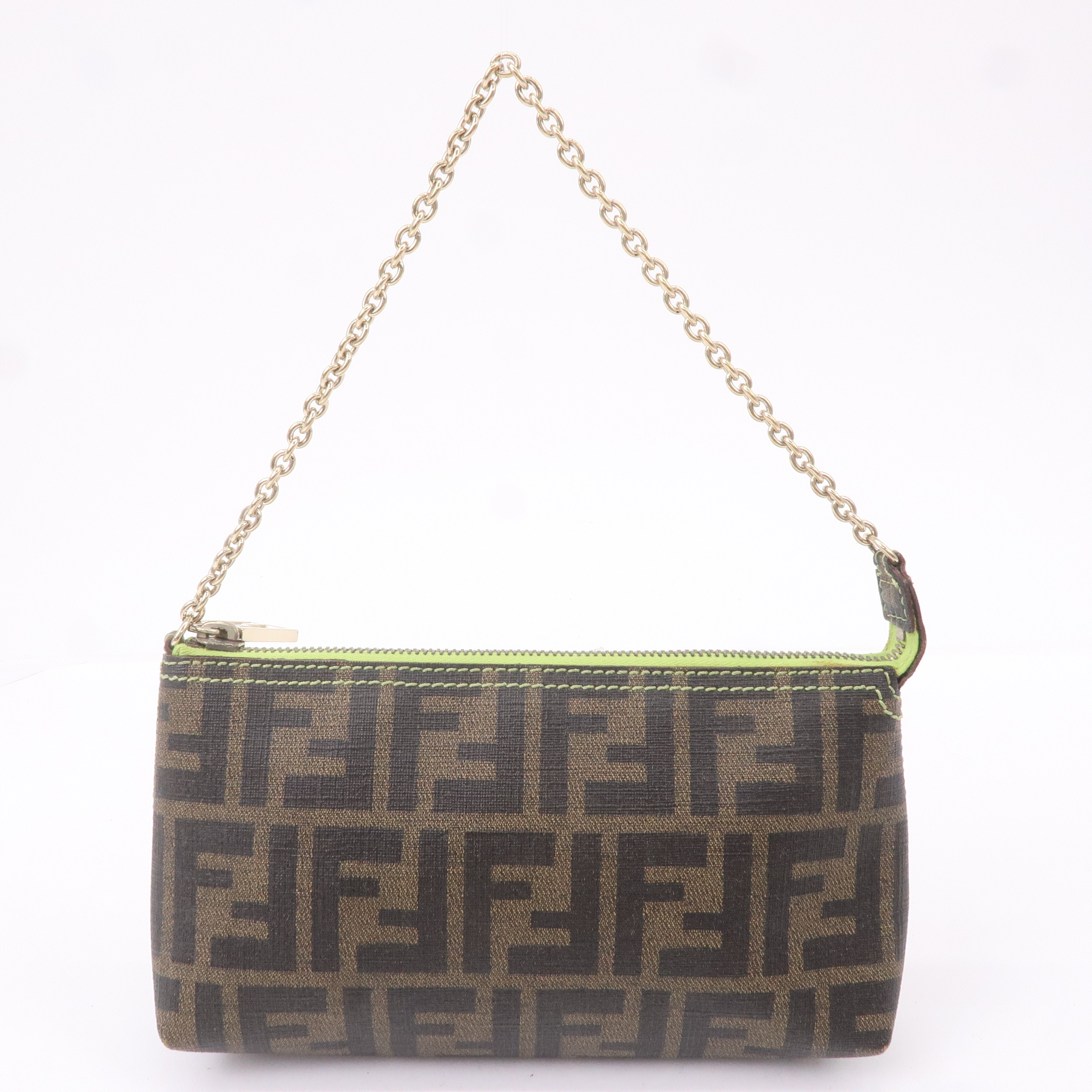FENDI Zucca Print PVC Accessory Pouch Bag Khaki Green 8BR592