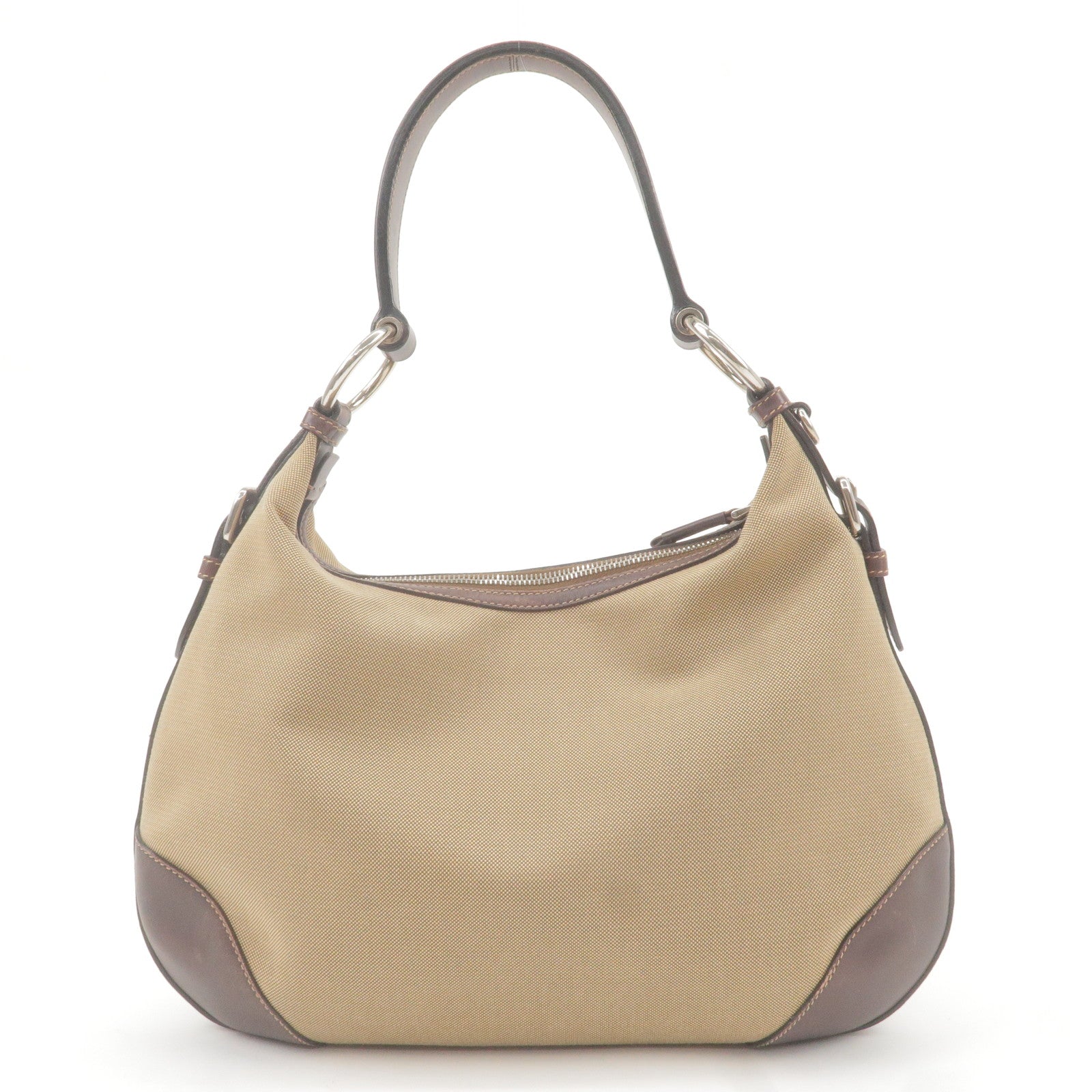 Prada Logo Jacquard Leather Shoulder Bag Beige Brown