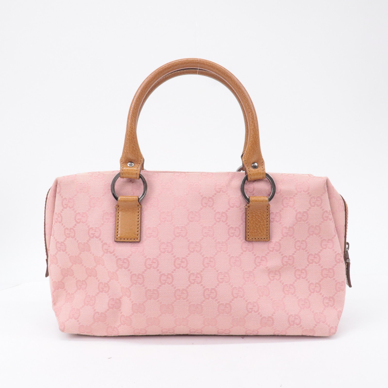 GUCCI GG Canvas Leather Mini Boston Bag Hand Bag Pink 113009