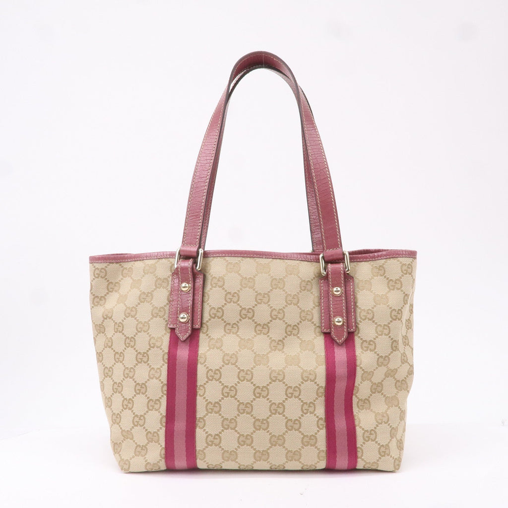 GUCCI Sherry GG Canvas Leather Shoulder Tote Bag Beige Pink 137396
