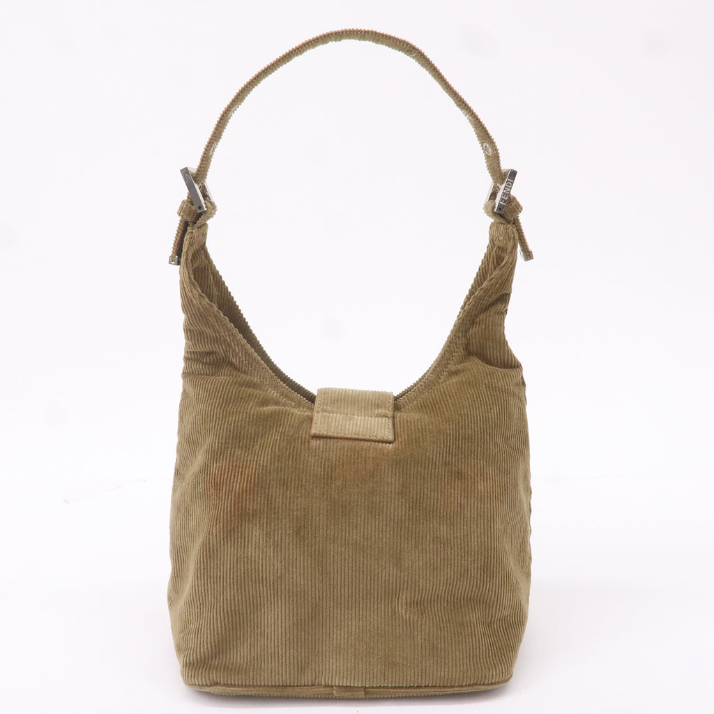 FENDI Corduroy Shoulder Bag Hand Bag Khaki Brown