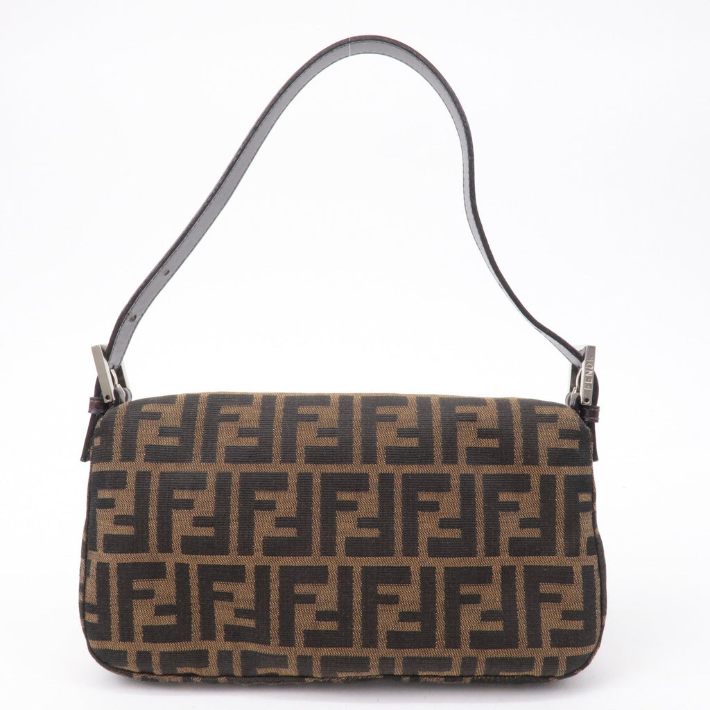 FENDI Mamma Baguette Zucca Canvas Leather Shoulder Bag Brown 26424