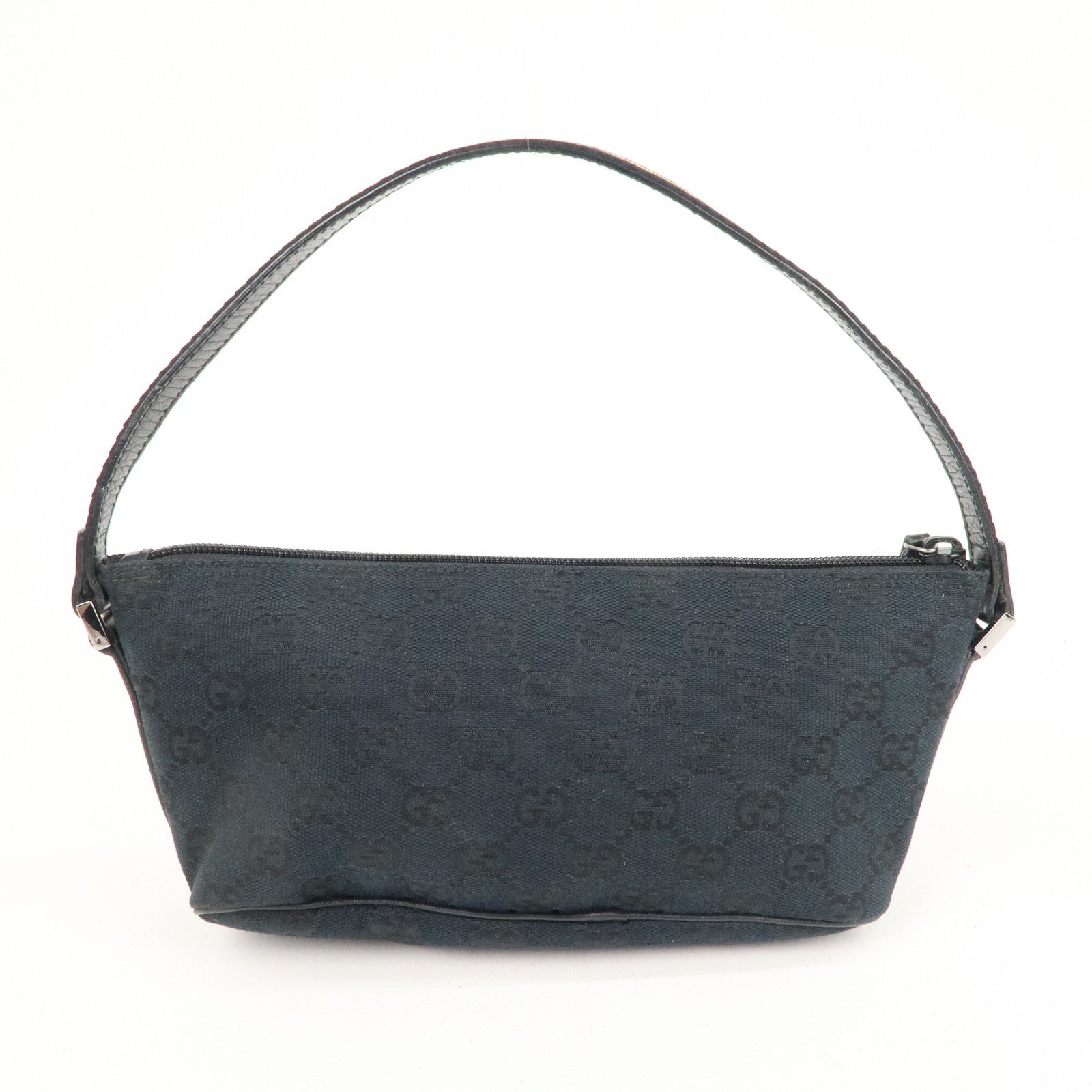 GUCCI Boat Bag Sherry GG Canvas Leather Pouch Black 141809