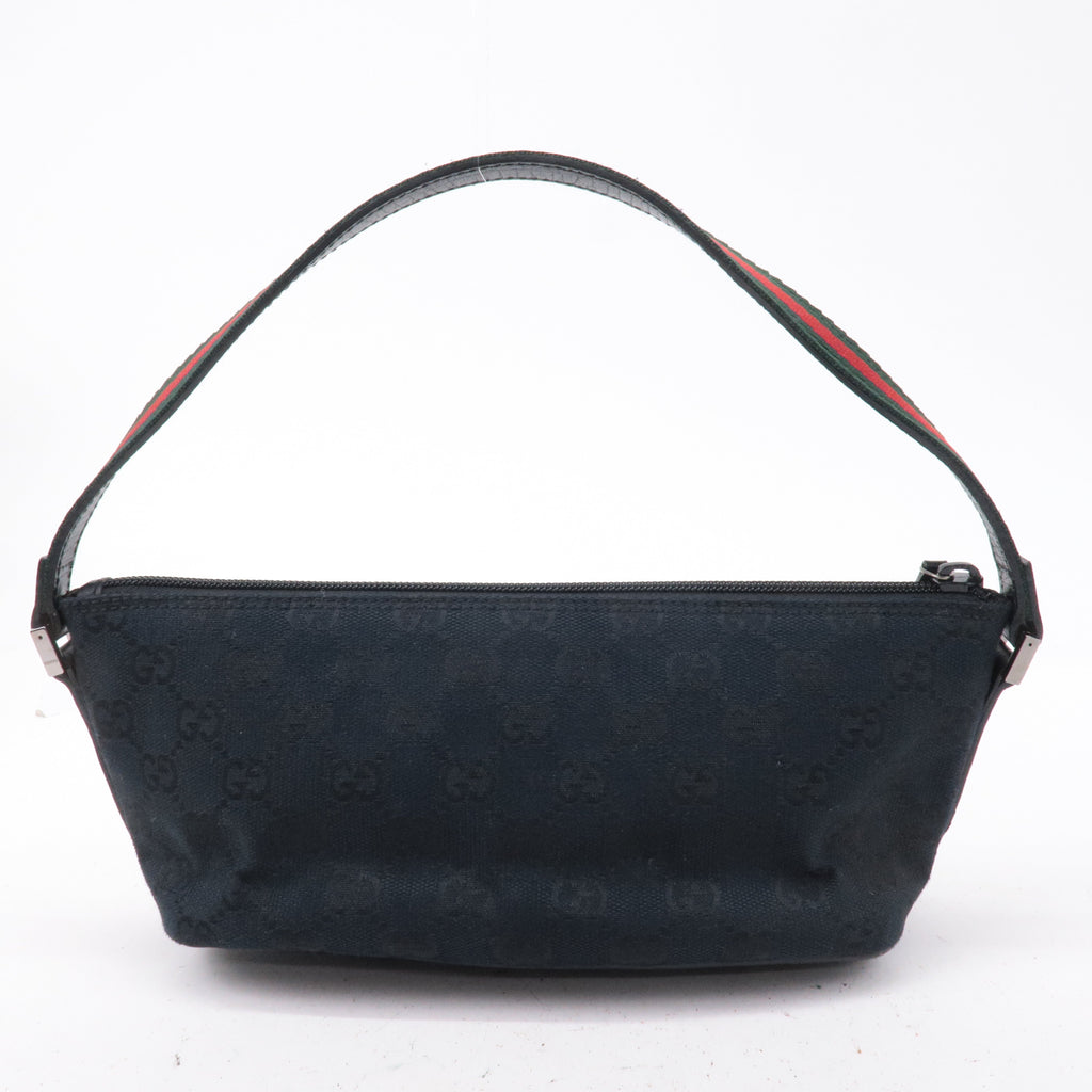 GUCCI Boat Bag Sherry GG Canvas Leather Pouch Black 141809