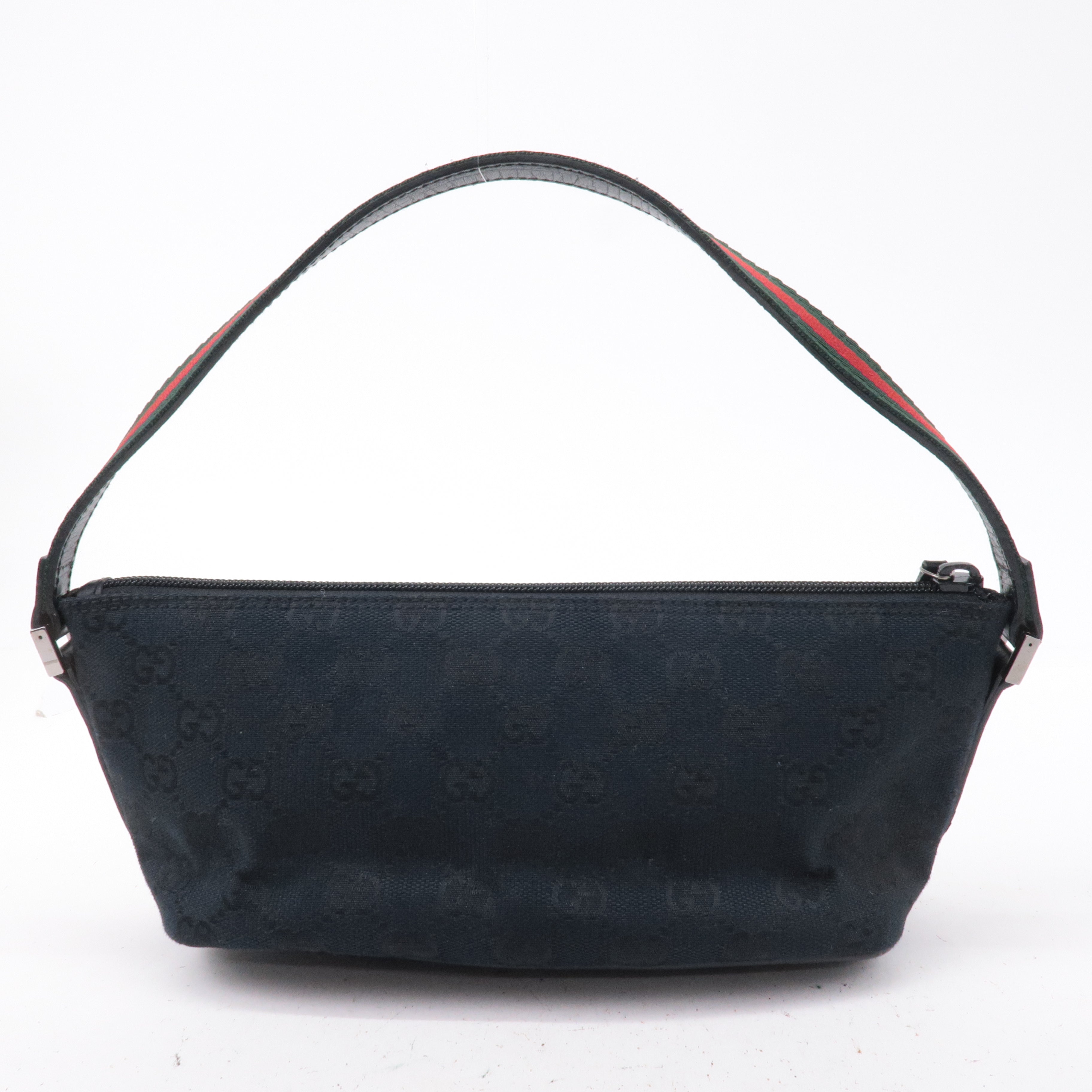 GUCCI Boat Bag Sherry GG Canvas Leather Pouch Black 141809
