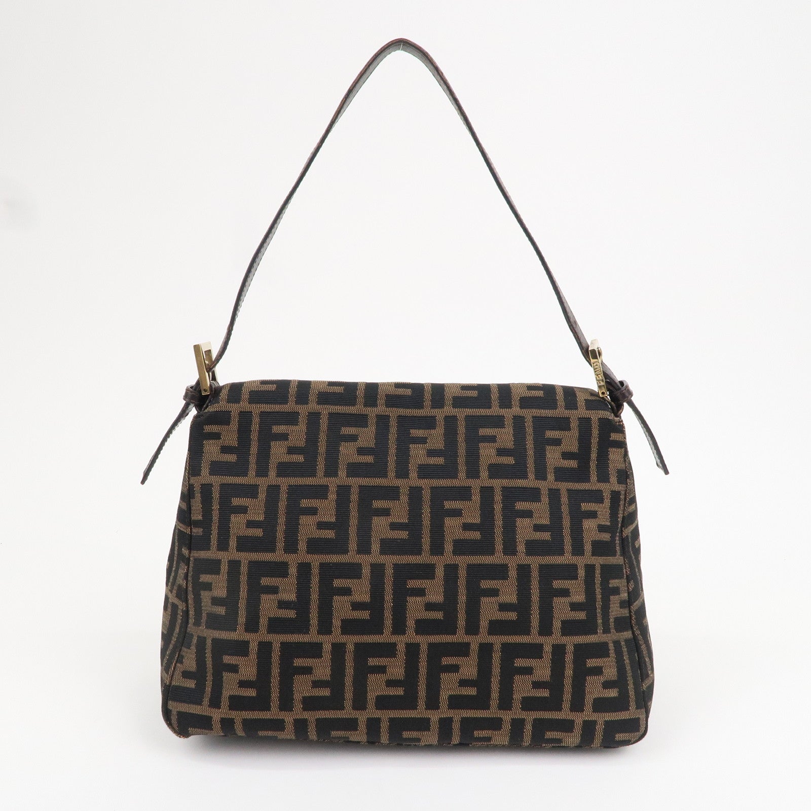FENDI Mamma Baguette Zucca Canvas Leather Shoulder Bag 26325
