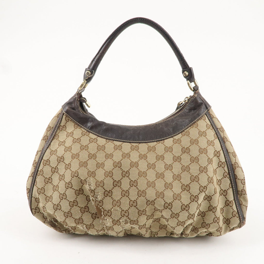 GUCCI Abbey GG Canvas Leather Shoulder Bag Beige Gold 189833
