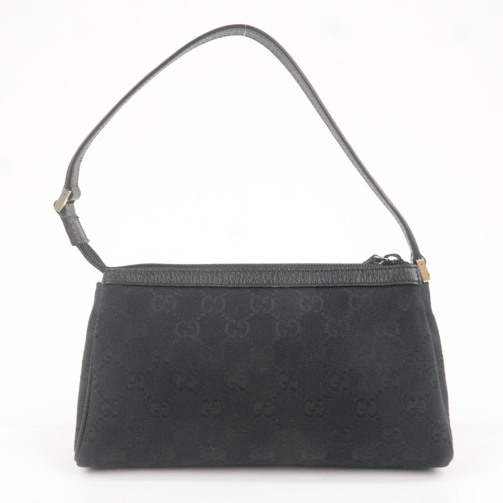 GUCCI Abbey GG Canvas Leather Hand Bag Pouch Black 645093