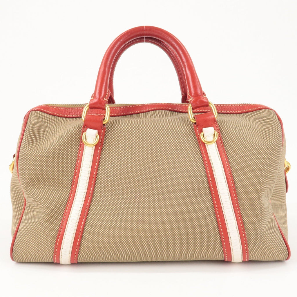 Prada Logo Jacquard Canvas Leather 2Way Shoulder Bag Beige Red