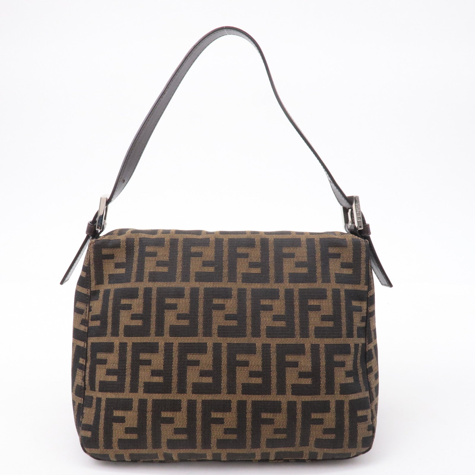 FENDI Zucca Canvas Leather Shoulder Bag Brown Black 26426