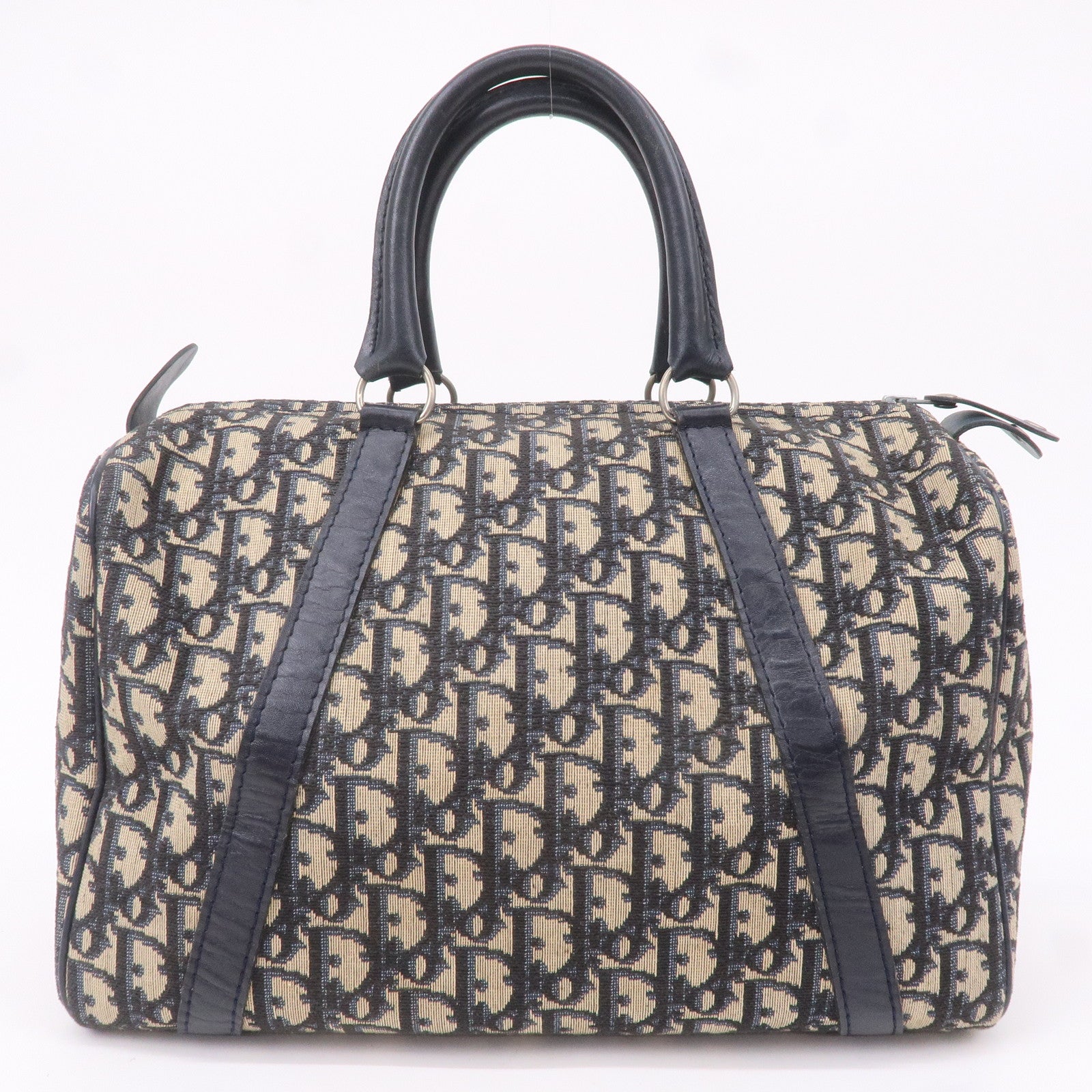 Christian Dior Trotter Canvas Leather Boston Bag Navy