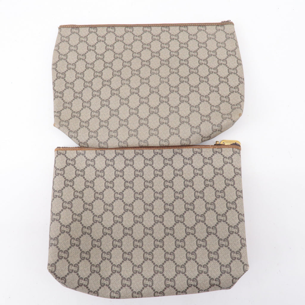 GUCCI Set of 2 Old Gucci GG Plus Leather Clutch Bag Beige Brown