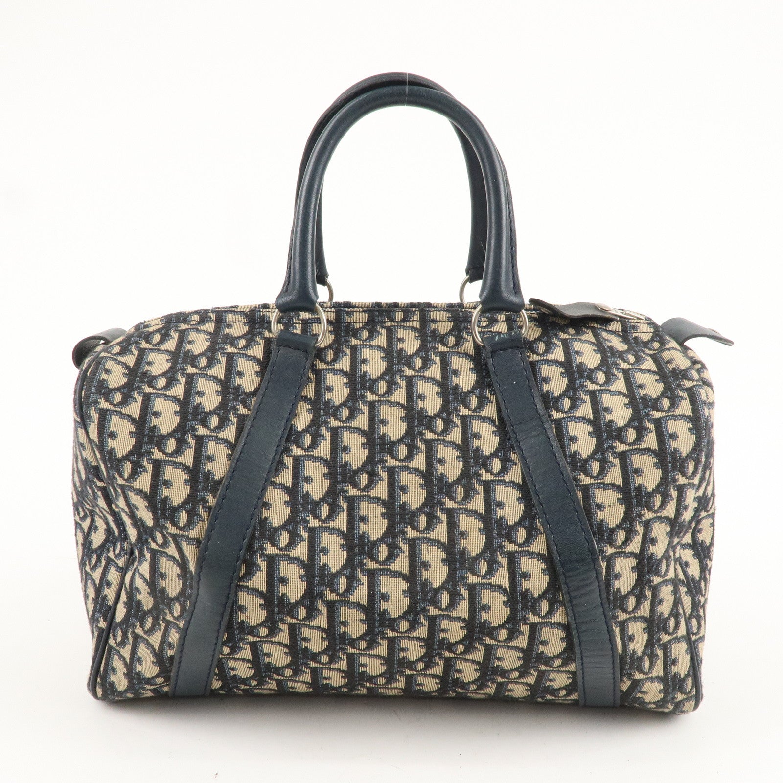 Christian Dior Trotter Canvas Leather Boston Bag Navy