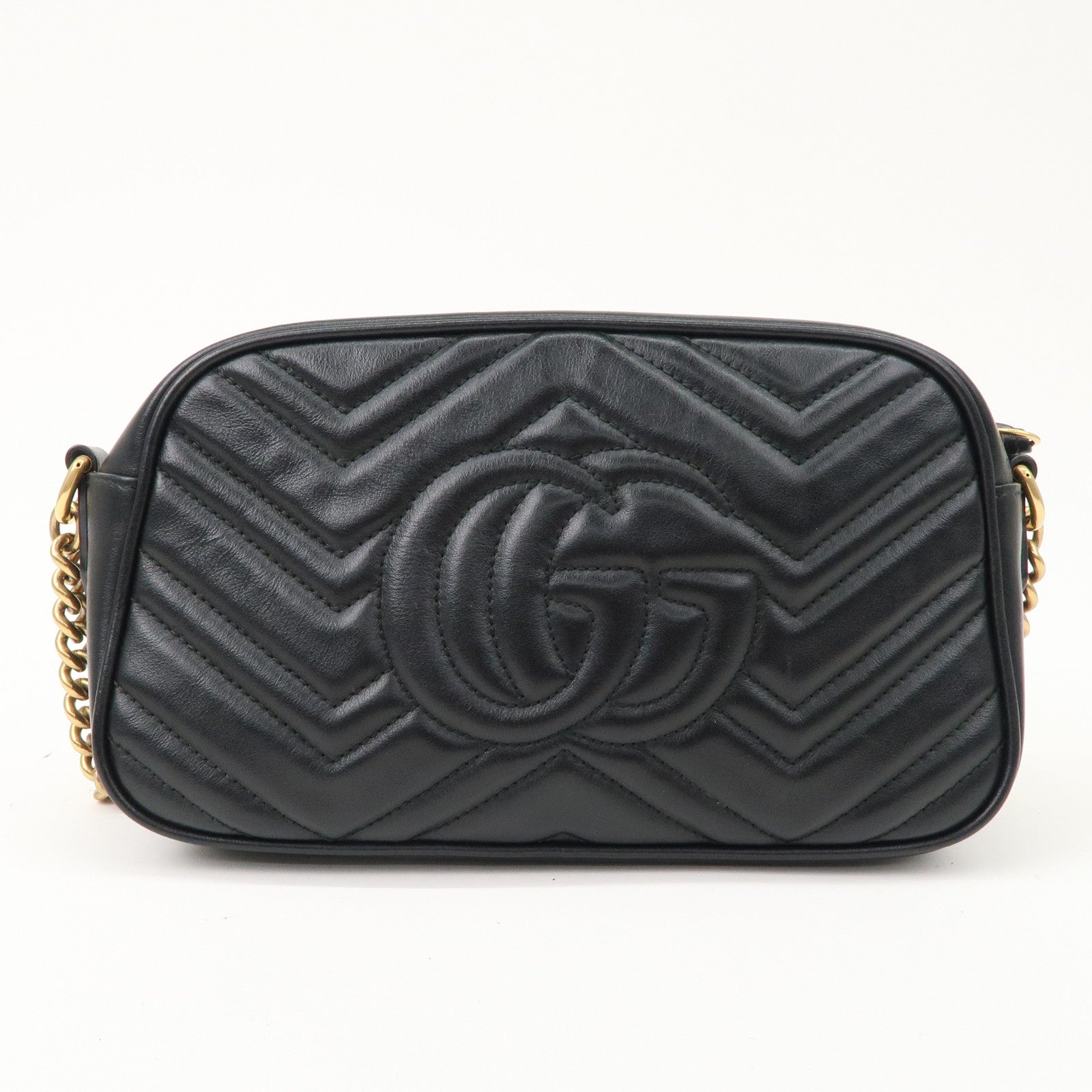 GUCCI GG Marmont Leather Chain Shoulder Bag Black 447632